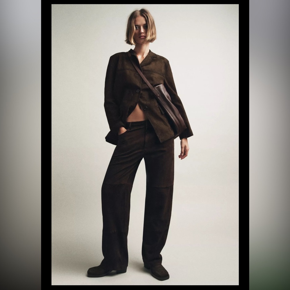 ZARA 100% SUEDE LEATHER BLAZER JACKET - Picture 6 of 12